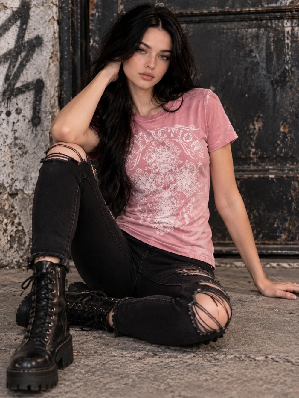 Affliction Lace & Faith Rhinestone Cross Cage Back Tee Silver Pink XS NWT Y2K